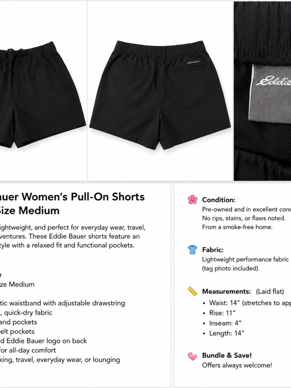 Eddie Bauer Women's Black Athletic Pull-On Shorts